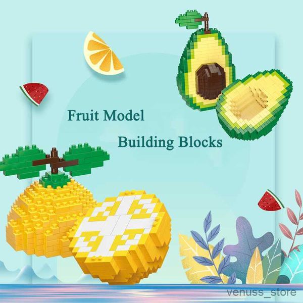 Blocos Mini Blocos de Construção Maçã Abacate Limão Laranja Modelo de Fruta Blocos de Construção Montados Brinquedo Educativo Infantil Presente R230629