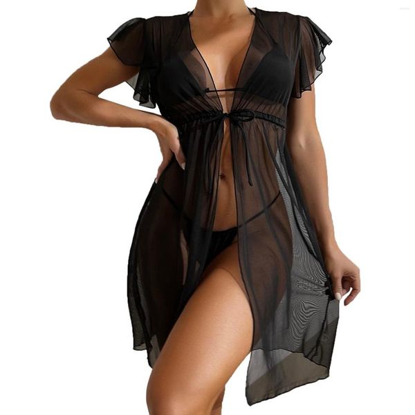 Frauen Badebekleidung Jaycosin Women Sheer Mesh Cover Up Shorts Beach Wrap Bikini Wraps Solid Pom Spitze Großhandel 2023