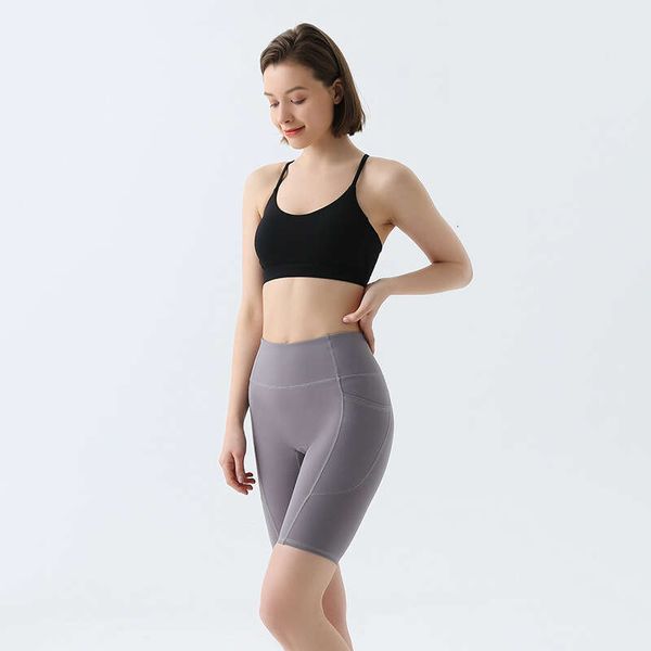 Yoga Tight Fit Hip Lift Fiess Pocket Высокопрочные спортивные штаны Lulu Five Point Yoga Pants Голые велосипедные штаны для женщин