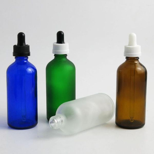 Garrafas de armazenamento 10 x 100 ml de óleo essencial portátil de vidro verde/transparente/marrom/azul com conta-gotas para frasco de pipeta de reagente líquido cosmético