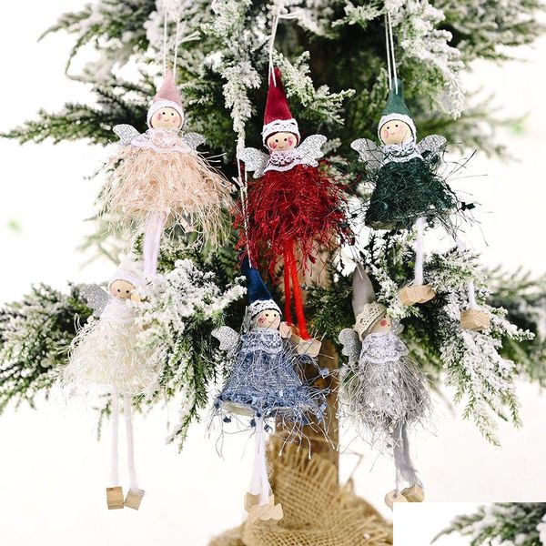 Decorações de Natal Anjo Dança Boneca Pingente Árvore de Natal Enfeites Pendurados Pelúcia Ees Feriado Presentes de Ano Phjk2109 Drop Deli Dhxra