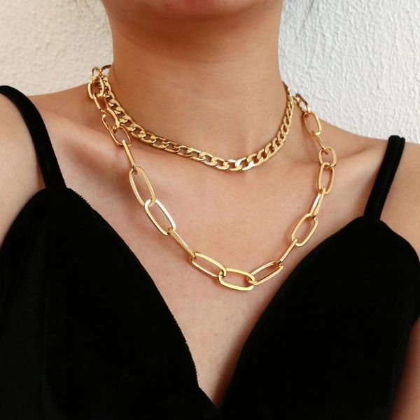 Catene Flashbuy Collana girocollo a catena color oro alla moda per donna Regalo di gioielli da collo in lega multistrato grosso