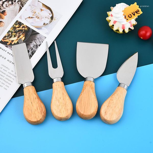 Set di stoviglie 4/1 pezziStoviglie Manico in legno Bard Taglia formaggio Coltello affettatrice Kit Cucina Cheedse Utensili da cucina utili Acciaio inossidabile