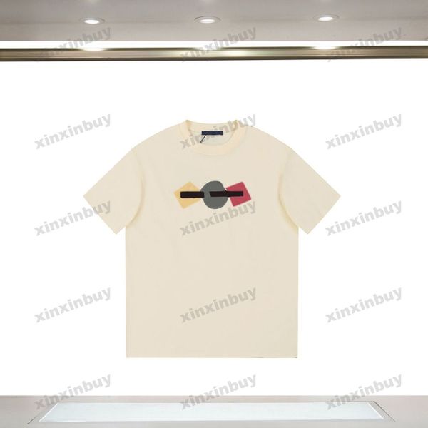 xinxinbuy Men designer Tee t shirt 23ss Chest Letter Flower Bordado manga curta algodão feminino preto branco XS-L