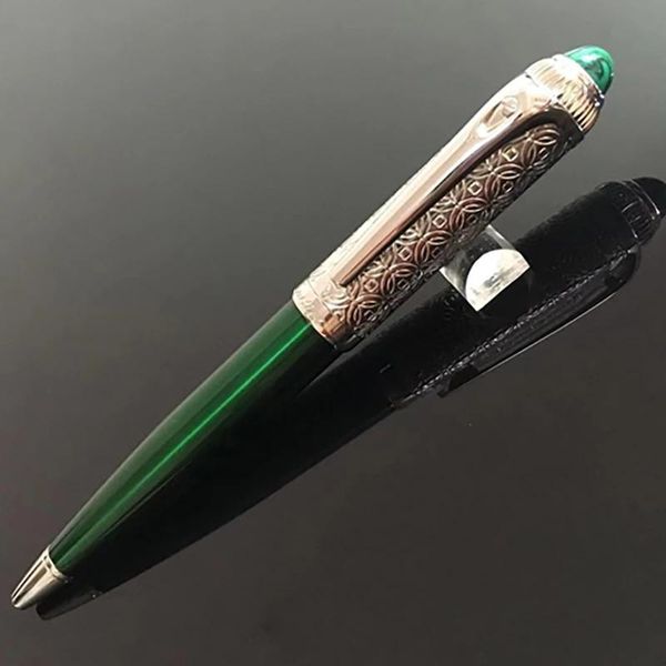 Stifte MLS Luxus klassisches weißes schwarzes schwarzes Leder -Fass Grüne Lackstallstift für Geschenk Schreibweise Silber Golden Clip Schreiben glatt