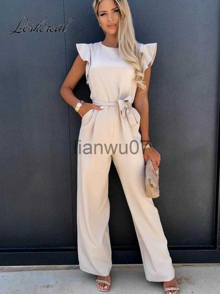 Женские комбинезоны Rompers Fashion Butterfly Sleeve Wide Leg Jumpsuit Women 2023 Summer Casual Elegant Romper Vintage Streetwear Комбинезоны Комбинезоны Wom J230629