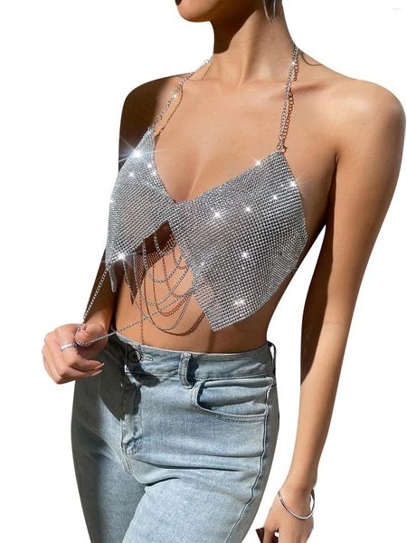 Regata feminina Qtinghua Camisola feminina S com lantejoulas Brilhante Festa Club Glitter Disco Sparkle Cami Top Outfits Festival Halloween Clubwear