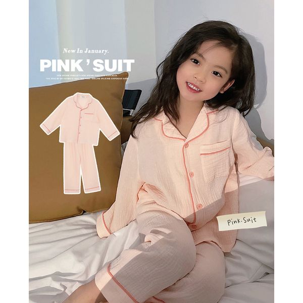 Kleidungssets Niedliche Frühlingskinder-Nachtwäsche Mädchen-Umlegekragen-Pyjama-Sets.Langarmoberteile Hosen.Pfirsichrosa Pyjama-Set für Kleinkinder 230628