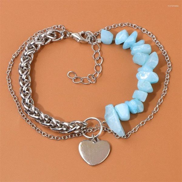 Charm Bracelets 5-8mm Irregular Aquamarine Stone Bracelet Para Mulheres Homens Reiki Corrente Ajustável Amor Coração Jóias de Metal