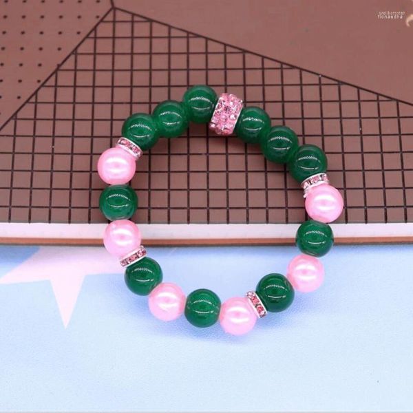 Braccialetti con perline di vetro rosa verde elasticizzato di qualità Braccialetti con segno di sorellanza per regalo