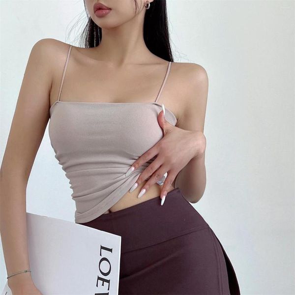 Kadın Tankları İnce Kız WOMENGAGA Baharatlı Omuz Askısı İnce Düz Renk Göğüs Yastığı Elastik Tank Bralette Crop Top Kadınlar İçin Egzersiz X8MS