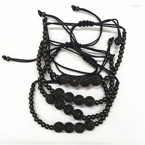 Braccialetti con ciondoli 1pc Uomini 8mm Pave Setting Black CZ Beads 24K 5mm Bracciale Macrame intrecciato in ottone per