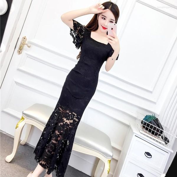 Ethnische Kleidung, China-Stil, traditionelles Cheongsam, gelbes weibliches Cicpao-Kleid, Vintage-Schwarz, elegante Damen-Spitze, moderne Qipao-Party