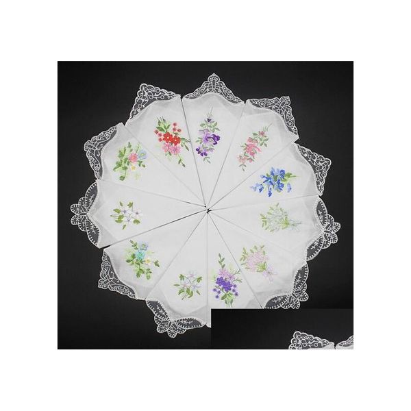 Taschentuch Vintage reine Baumwolle Mädchen Serviette bestickt Frauen Schmetterling Spitze Blume Home Geschirr Drop Lieferung Gartentextilien Dh9Ry