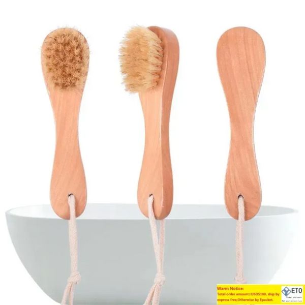 Spazzola da bagno per viso in setola DHL per donna Uomo Spazzole per massaggio ovali Manico in legno Setola fine naturale con corda appesa JN10