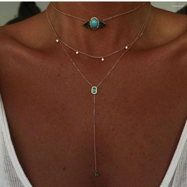 Ketten Damen Modeschmuck Grün Weiß Zirkonia Geometrisch Quadratisch Tropfenförmig Charm Langkettige Lariat-Halskette
