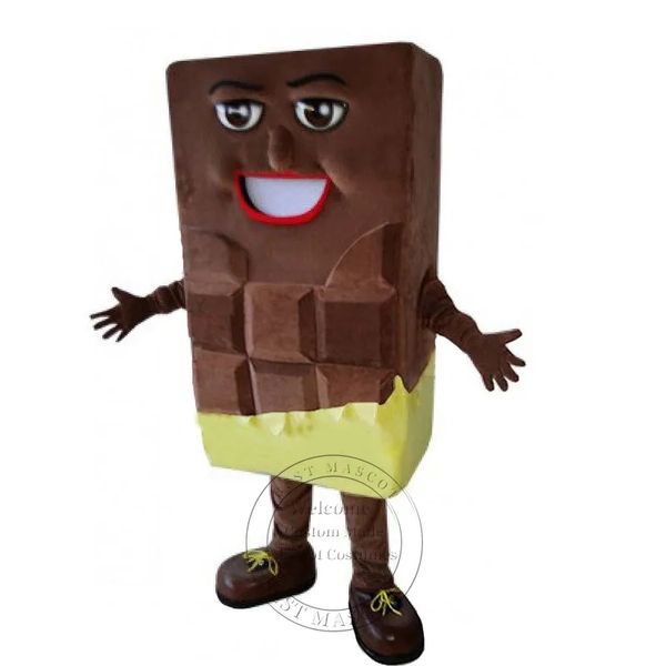 Traje de mascote de barra de chocolate tamanho adulto Traje de desempenho de carnaval tema de vestuário fantasia vestido de anúncio Vestuário