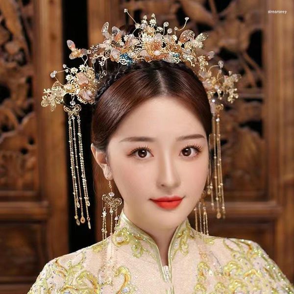 Haarspangen Vintage Hochzeit Zubehör für Frauen Hanfu Traditionelle chinesische Brautschmuck handgemachte Blumenkamm Quaste Sticks