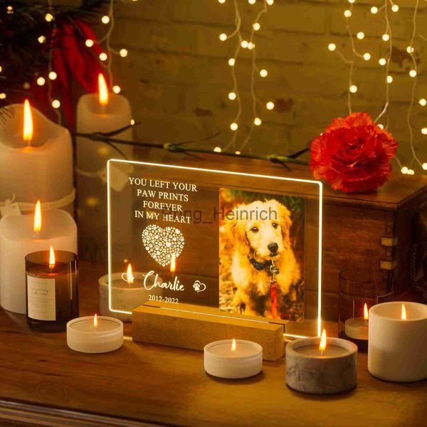 Altre decorazioni per la casa Regali commemorativi personalizzati per cani Foto personalizzate Luci notturne Regali per la perdita di animali domestici Cat Memorial Photo Frame Regali di simpatia J230629