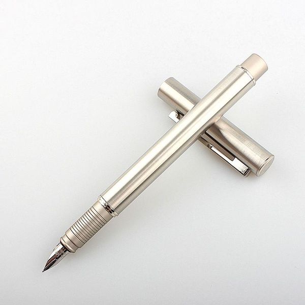 Caneta hongdian metal aço inoxidável caneta fina pontia de 0,4 mm prata brilhante Excelente escrita de caneta de tinta para escritório para negócios em casa