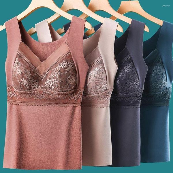 Serbatoi da donna Canotta sexy in pizzo senza spalline imbottite Lingerie Canotta Top con scollo a V Crop senza maniche Warm Trim Tee Canotta Feminino Cami E670