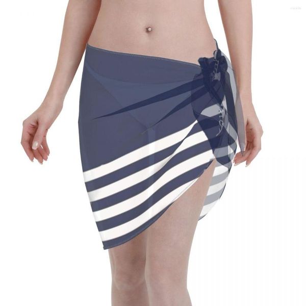 Roupa de banho feminina Nautical Navy Feminina Beach Cover Up Wrap Pareo Scarf Sarong Wear See Through Bikini Cover-Ups Saia Maiô