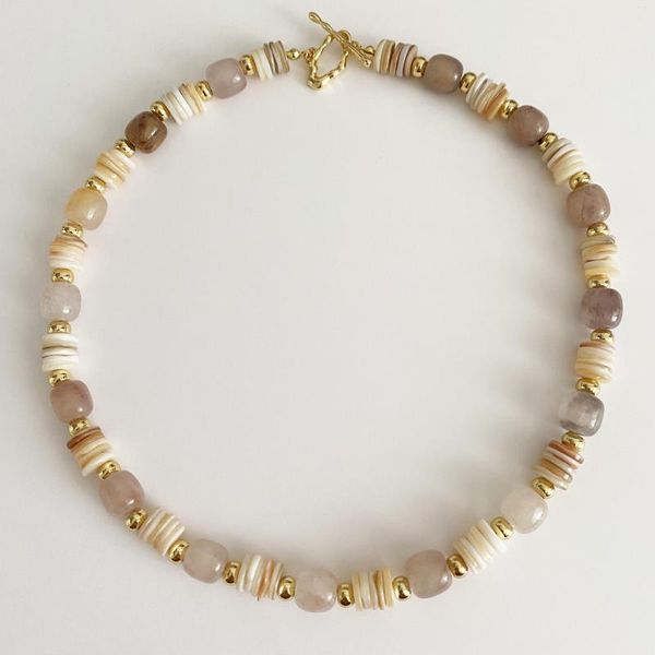 Catene fatte a mano in pietra naturale dorata seta giada conchiglia collana di perline per le donne vacanze estive gioielli da festa design unico