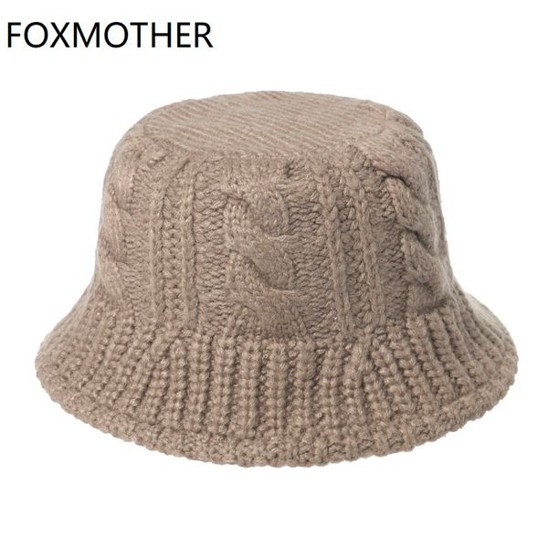 FOXMOTHER Новая мода черно-белая однотонная зимняя плетеная вязаная шапка-ведро зимние теплые шапки для женщин женские gorros рыболовные шапки