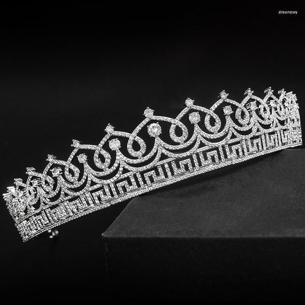 Haarspangen, Jade-Engel, Zirkonia, Mäander-Motiv-Design, weiß vergoldetes Messing, Krone und Tiara, stilvolles, schickes Haarband für Geburtstag und Hochzeit