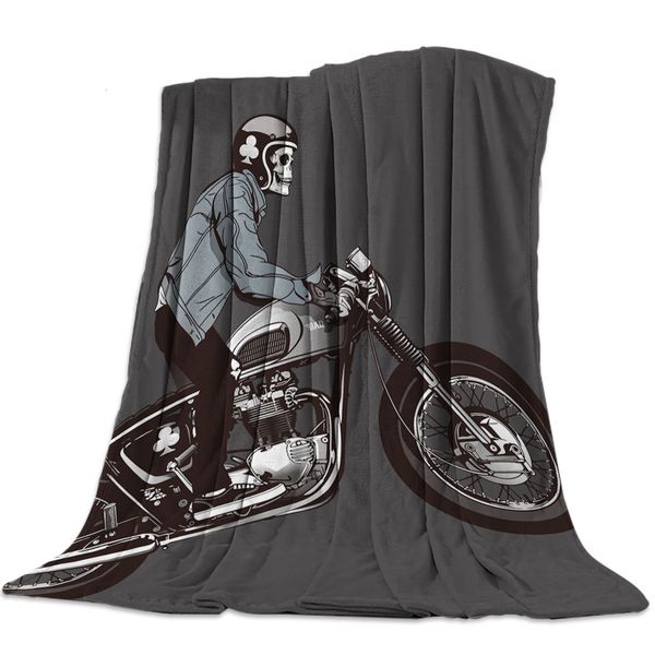 Cobertores Cobertor de flanela de caveira de motocicleta para sofá-cama portátil de lã macia colchas de pelúcia engraçadas 230628