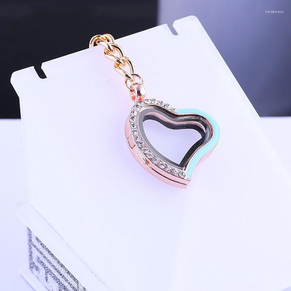 Portachiavi Portachiavi con medaglione galleggiante Rose Black Heart Love Shape Charms Living Memory Strass Vetro per fai da te