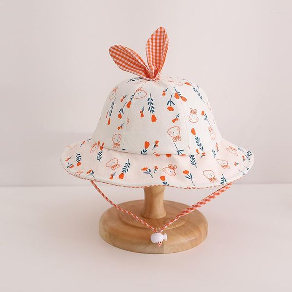 Шляпы для маленьких девочек, шляпа-ведро, мультяшная кепка с фруктами и рыбками для маленьких девочек, весна-лето, солнцезащитный, ветрозащитный галстук, От 1 до 3 лет, малыш