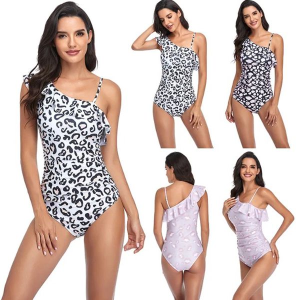 Damen-Bademode-Body mit schräger Schulter, weiß, rosa, Leopardenmuster, einteiliger Badeanzug für Mädchen, sexy Badeanzüge für den Strand, CJD23062910