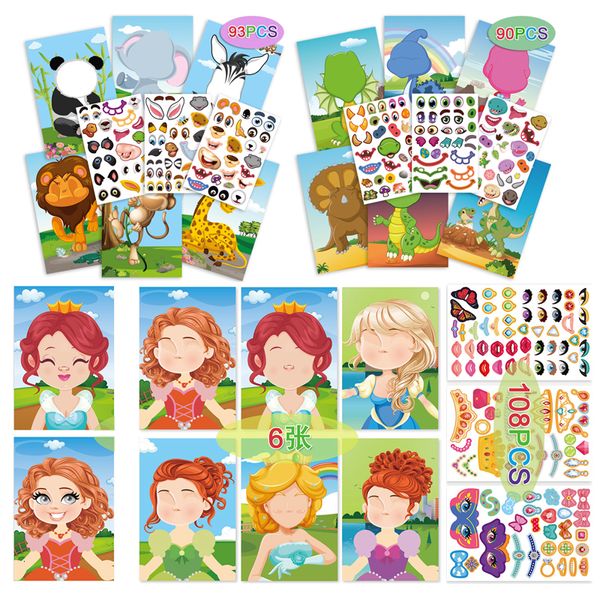 Adesivos infantis de brinquedos 108pcs fazem um rosto DIY Animal Jigsaw Games Funny Puzzle Games Creative Baby Toys 230628