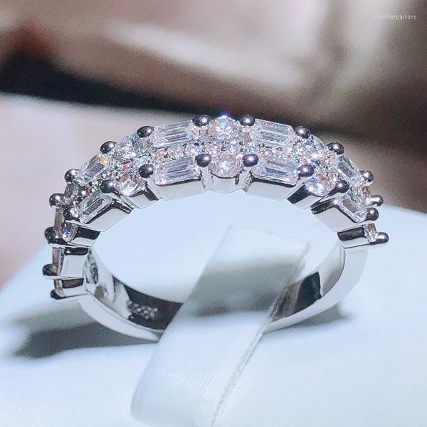 Conjunto de anéis de luxo com diamantes brancos de zircônia em cluster, conjunto de garras femininas, 925, selo, moda, festa, casamento, joias, presente, atacado