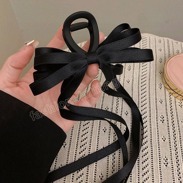 Fermaglio per capelli Bowknot nero per ragazze Stile coreano Versatile Grande artiglio per capelli Nastro Tornante Donna Accessori estivi 2023 popolari