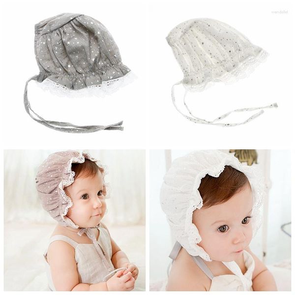 Boinas Chique Chapéu Elástico de Algodão Brilhante Estrela Renda Touca de Tecido para Bebês Gorros Meninas