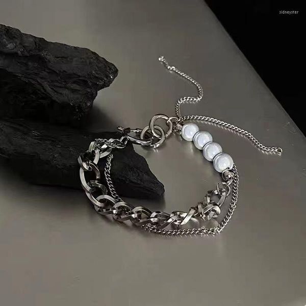 Braccialetti con ciondoli Bracciale a catena color argento con perle luminose punk per le donne Romantico Accessori con nappe a più strati Regalo