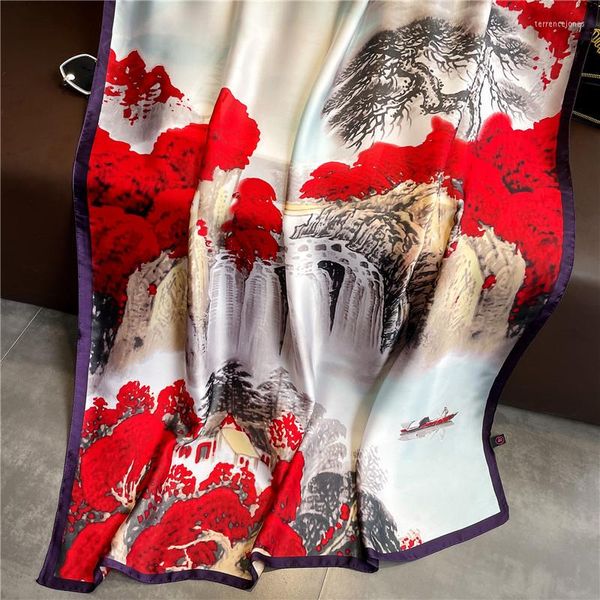 Sciarpe Sciarpa estiva Donna Nero Caldo Pittura di paesaggio Sciarpe stampate Womans Echarpe Femme Foulard Bufanda Mujer W213