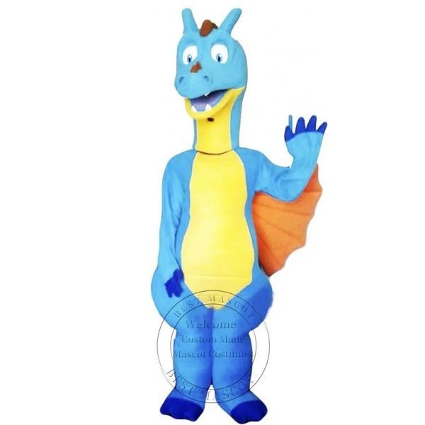 Novo traje de mascote de dragão azul adulto fantasias de desenho animado adereços de corpo inteiro