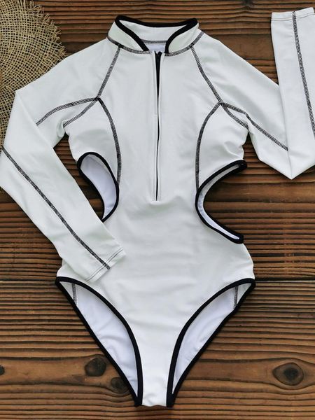 Costumi da bagno da donna Solid Surfing Sport Costume da bagno maniche lunghe Donna One Piece Zipper 2023 Monokini Costume da bagno Tuta tropicale