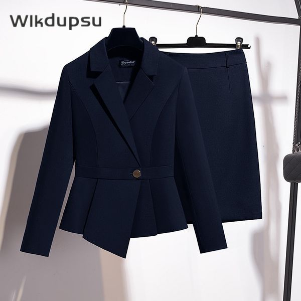 Vestido de duas peças conjunto feminino estilo coreano conjunto de duas peças saia terno manga longa blazer jaqueta top e mini saia lápis roupas femininas tamanho grande 230628