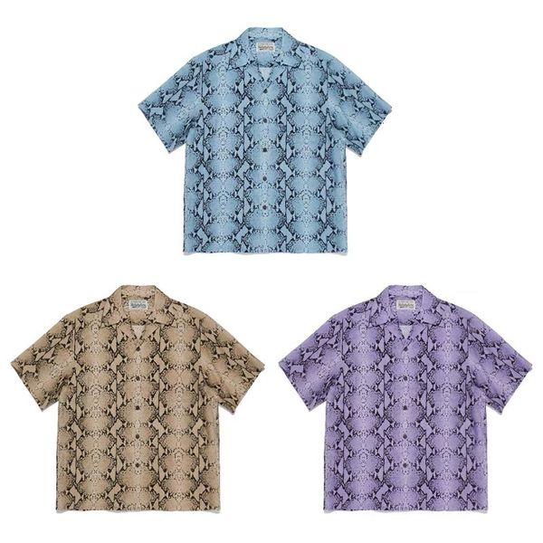 Мужские классические рубашки Лето Мужчины Женщины Гавайский отворот Топ Футболка с коротким рукавом Рубашка со змеиным узором 230629