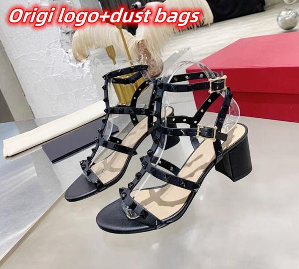 Designer Sandalen Frauen Sommer Leder Nieten Plattform Sandale 6 cm Dicke High Heels Nieten Schuhe Echtes Leder Damen Sexy Party Schuhe mit Staub Taschen