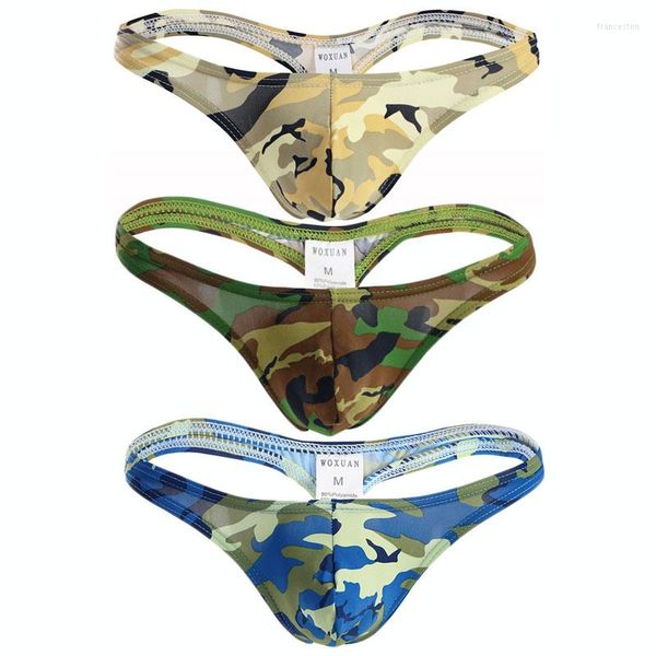 Mutande 3PCS Slip da uomo Marca Intimo sexy Perizoma Vita bassa Tessuti mimetici Bikini accogliente