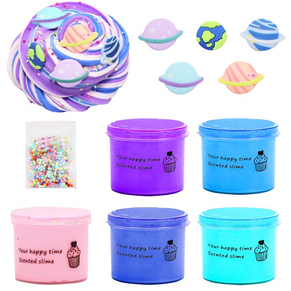 5 pz/set Del Fumetto Plastilina Fluffy Slime Argilla Polimerica Forniture Super Leggero Morbido Cotone Charms Slime Giocattoli Kit 2163