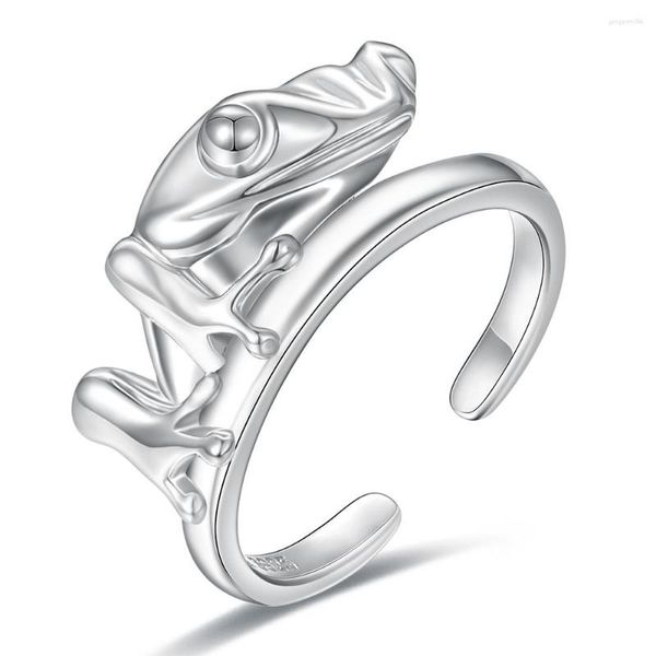 Cluster-Ringe aus 925er-Sterlingsilber, niedlicher Tier-Frosch, offener verstellbarer Fingerring, feiner Party-Weihnachtsschmuck, Geschenke für Frauen, Teenager, Mädchen