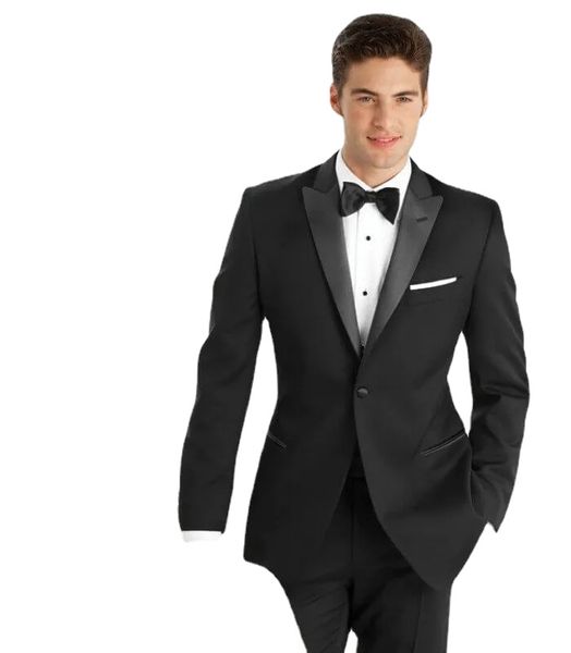 Günstige schwarze Herrenanzüge Slim Fit Trauzeugen Hochzeit Smoking Zweiteiliger Bräutigamanzug Spitzenrevers Business-Blazer mit Jacke und Hose