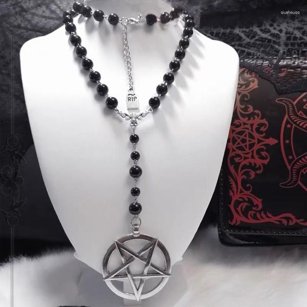 Anhänger Halsketten Gothic Rosenkranz Pentagramm Charm Halskette Frauen Mann Mode Heidnischen Schmuck Hexe Zubehör Geschenk Choker