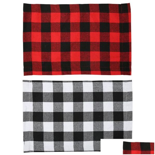 Decorações de Natal Buffalo Plaid Placemats Red And Black Table Runner Para Home Holiday Year Jk2009Xb Drop Delivery Garden Festive Dhnzt